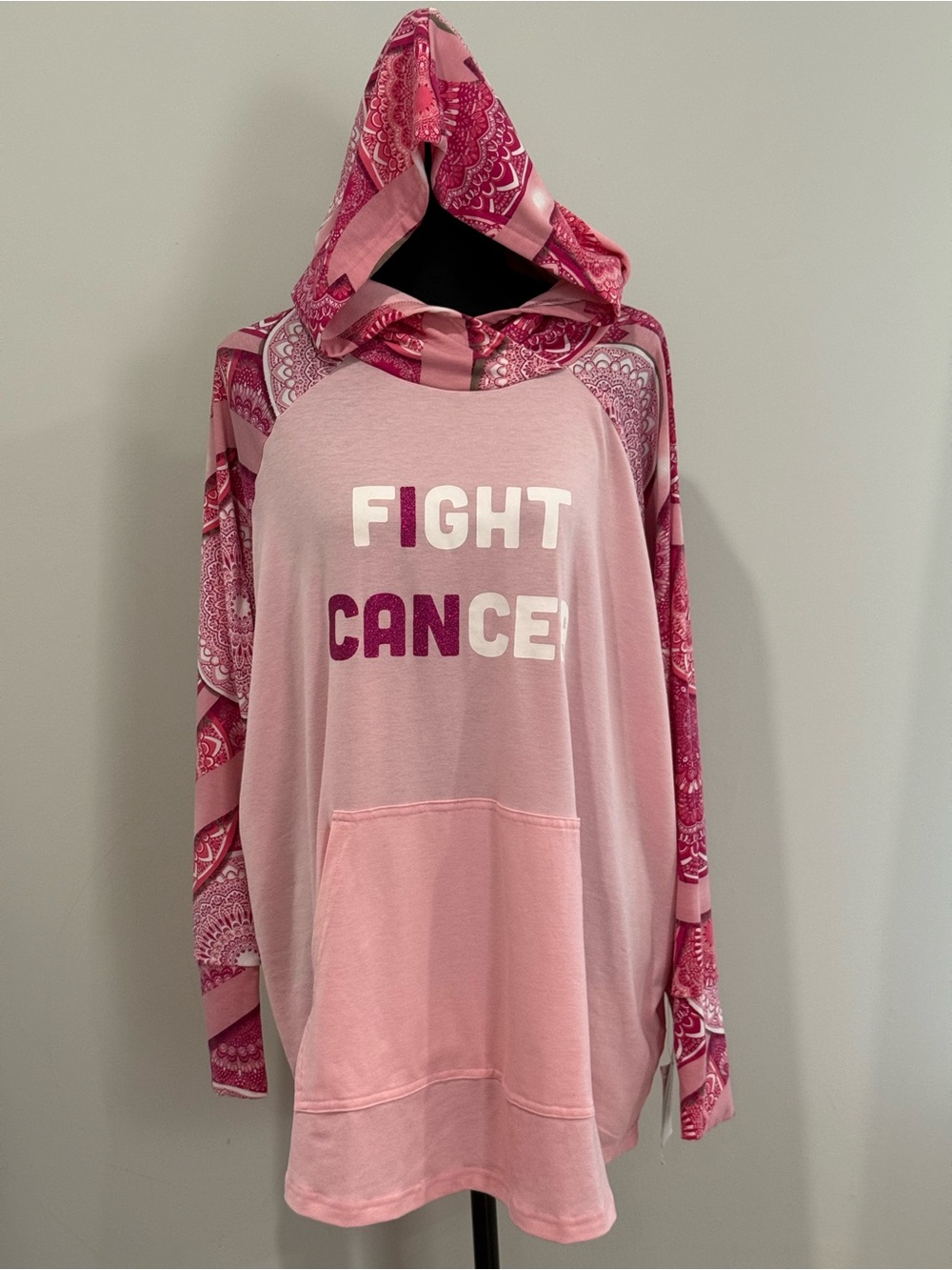 New LuLaRoe 2XL “Amber” Pink "Fight Cancer" Hooded Pullover Sweater 829